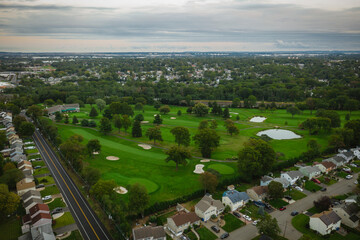 Aerial Sunset Over Golf Course in Woodbridge New Jersey