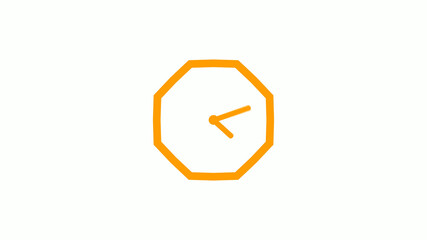 Orange color counting down 12 hours clock icon on white background,clock icon without trick