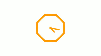 Orange color counting down 12 hours clock icon on white background,clock icon without trick