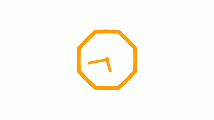 Orange color counting down 12 hours clock icon on white background,clock icon without trick
