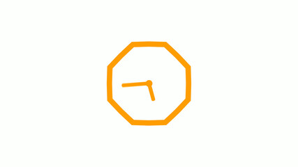 Orange color counting down 12 hours clock icon on white background,clock icon without trick