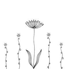 Doodle flowers. Vector hand has drawn black-white illustration. Abstract unusual flowers are suitable for festive decor.