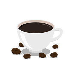 Espresso coffee vector. Coffee cup and Coffee beans on white background.