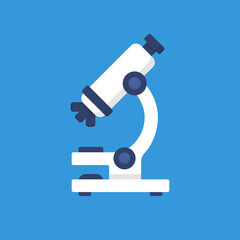 Microscope for Science, Laboratories or Students in Blue Background.