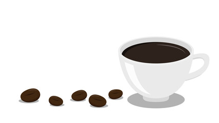 Espresso coffee vector. Coffee cup and Coffee beans on white background.