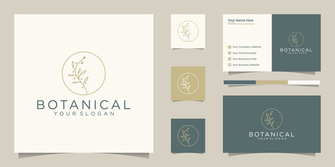 Elegant botanical line art, symbol for beauty, health, and nature logo design and business card