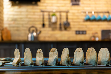 Used tea Sachets in a Kitchen
