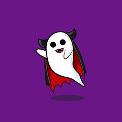 Cute Flying Ghost Dracula Halloween Character Out From Hat. Vector Illustration Halloween Celebration. Can use For web, Banner, Poster, Sticker
