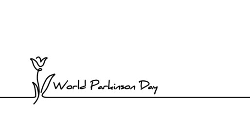 Slogan World parkinson day. Brain and neurons. 11th April 11. Silver ribbon for Parkinson's disease awareness and brain cancer illness. Anatomy human. Alzheimer symptom. Flat vector quote sign.