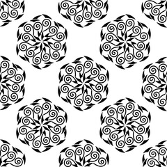 Seamless Ethnic tribal pattern. Stylized template, flower, mandala . Circular pattern, decorative elements. Hand-drawn decorative elements.