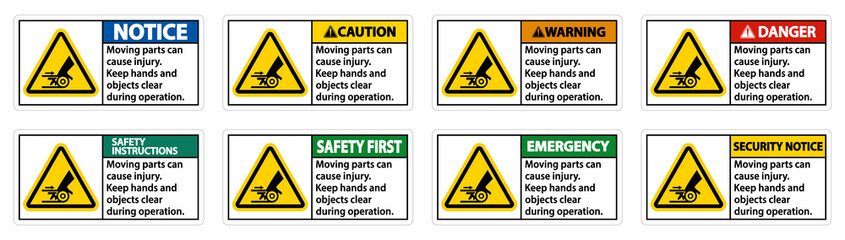 Moving parts can cause injury sign on white background