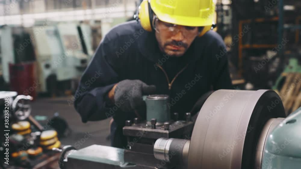 Poster smart factory worker using machine in factory workshop . industry and engineering concept.