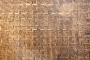 Handcraft woven bamboo brown straw mat abstract background texture.