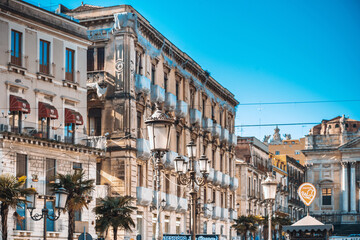 CATANIA, ITALY - January 19, 2019: Antique building view in Old Town Catania, Italy