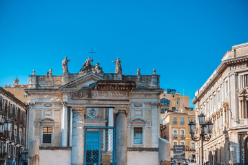 Fototapeta na wymiar CATANIA, ITALY - January 19, 2019: Street view of downtown in Catania, Italy