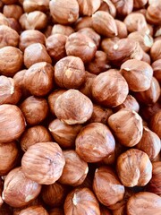 Hazelnut Background. Heap of peeled hazelnuts.