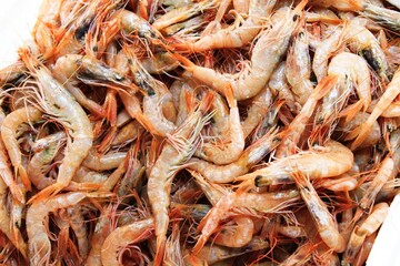 Close up of shrimps at fish market in the center of Athens in Greece.