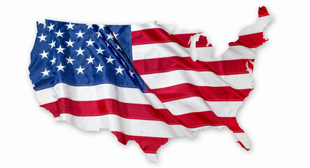 american flag isolated on white in a form of a map 