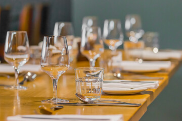 Restaurant table set and ready for service