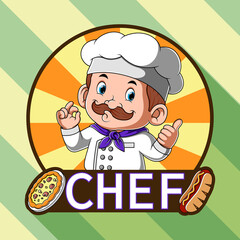 The logo inspiration for the pizza and hot dog restaurant with the chef
