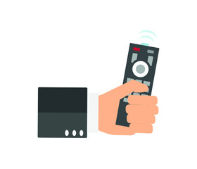 Hand holding remote control flat vector icon
