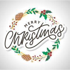 Merry christmas 2021 Beautiful greeting card poster with calligraphy black text word. Hand drawn design elements. Handwritten modern brush lettering white background isolated vector