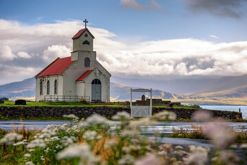 Innra-Holmskirkja church with a cemetery in Iceland