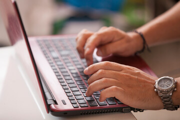 person typing on a laptop. Business 