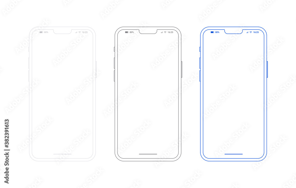Poster smartphone outline mockup, different colors set. generic mobile phone in front view and empty screen