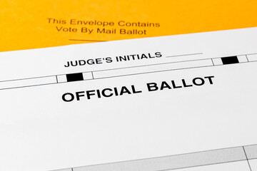 Fototapeta premium Vote by mail ballot and envelope. Concept of absentee and voting by mail for presidential election during Covid-19 coronavirus pandemic
