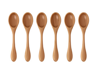 Set Wooden spoons for food on white background. Vector illustration.