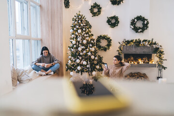Women spending free time at home in Christmas holidays