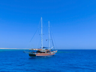 Sail boat ship with tourists in Ras Mohamed National Park in the Red Sea, Sharm El Sheikh