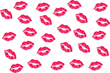 Seamless pattern with a red  lipstick kiss prints on a white background. Vector design for textile, backgrounds, clothes, web sites and wallpaper. Fashion illustration seamless lipstick pattern.