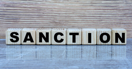 SANCTION - word on wooden cubes on a gray background