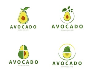 Set of Avocado Logo. Avocado leaf, Slice, Cut Logo Concept. Vector Design Illustration.