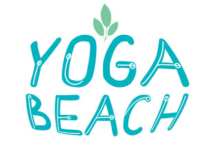 Lettering for yoga studio isolated on white background for design or decor, typographic vector stock illustration with text yoga beach