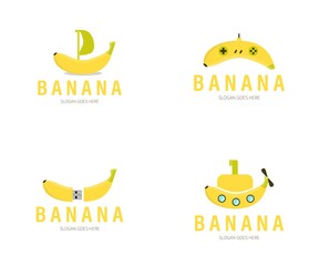 Set of  Banana Logo. Banana Boat, Plug, Controller, Submarine Logo Concept. Vector Design Illustration.