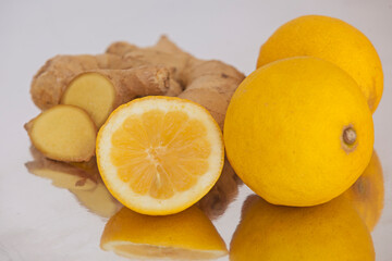 Fresh lemon znd ginger. Vitamins 
