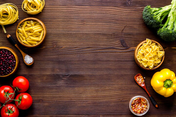 Healthy eating background with vegetables and herbs, top view