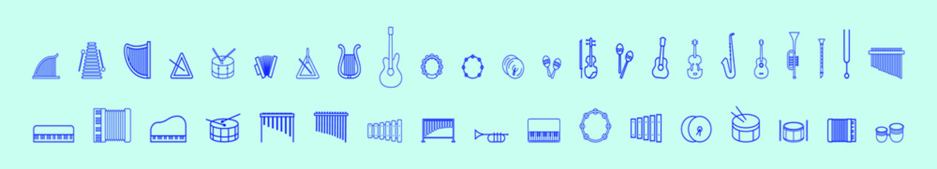 set of music instrument with marimba and more cartoon icon design template with various models. vector illustration isolated on blue background © eny