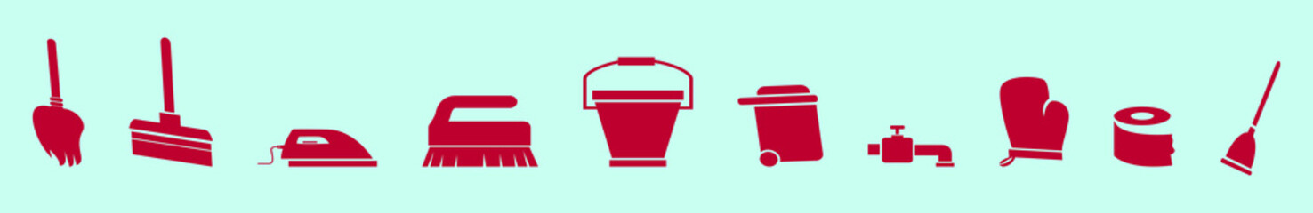 set of cleaning tools cartoon icon design template in various models. vector illustration isolated on blue background