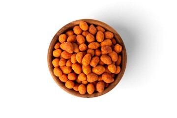 Paprika roasted peanuts isolated on white background. Delicious snack peanut.