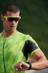 triathlon athlete running on street