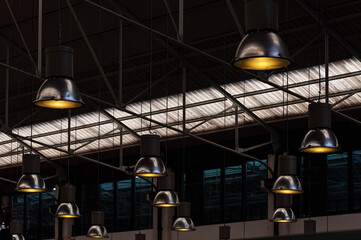 Industrial lights in a market