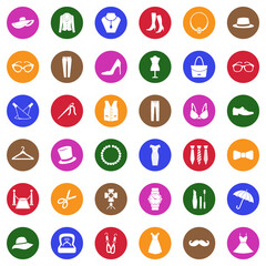 Fashion Icons. White Flat Design In Circle. Vector Illustration.