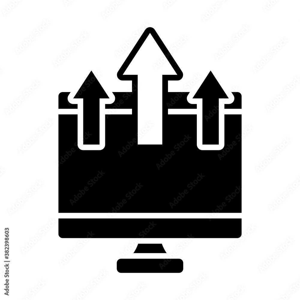 Poster computer with upload arrows, silhouette style