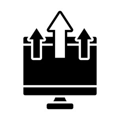 computer with upload arrows, silhouette style