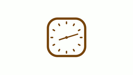 Orange dark color square 12 hours clock icon on white background,Clock icon