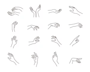 Fotobehang Woman's hand set in line art style. Female hands different gestures vector illustration © mejorana777